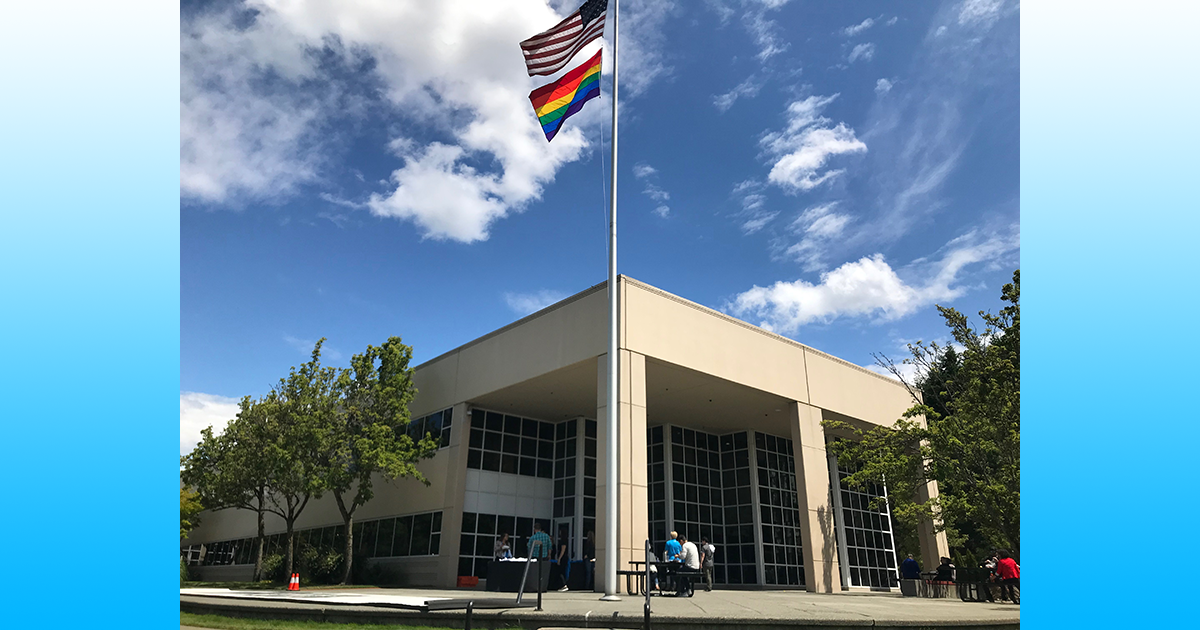 Premera raises the Pride flag at its Mountlake Terrace, Wash. campus.