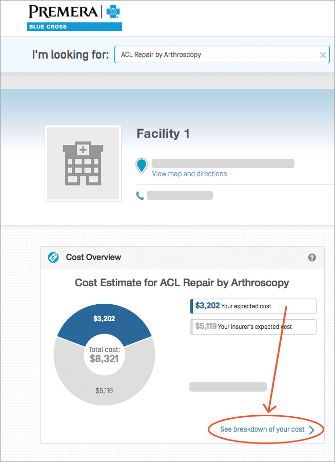 Screenshot showing link to cost brekadown
